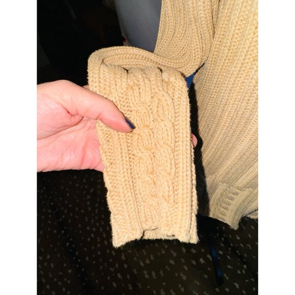 VTG Jillian Nicole Tan Chunky Cable Knit Fisherman Sweater L Cotton Sustainable - Picture 8 of 8